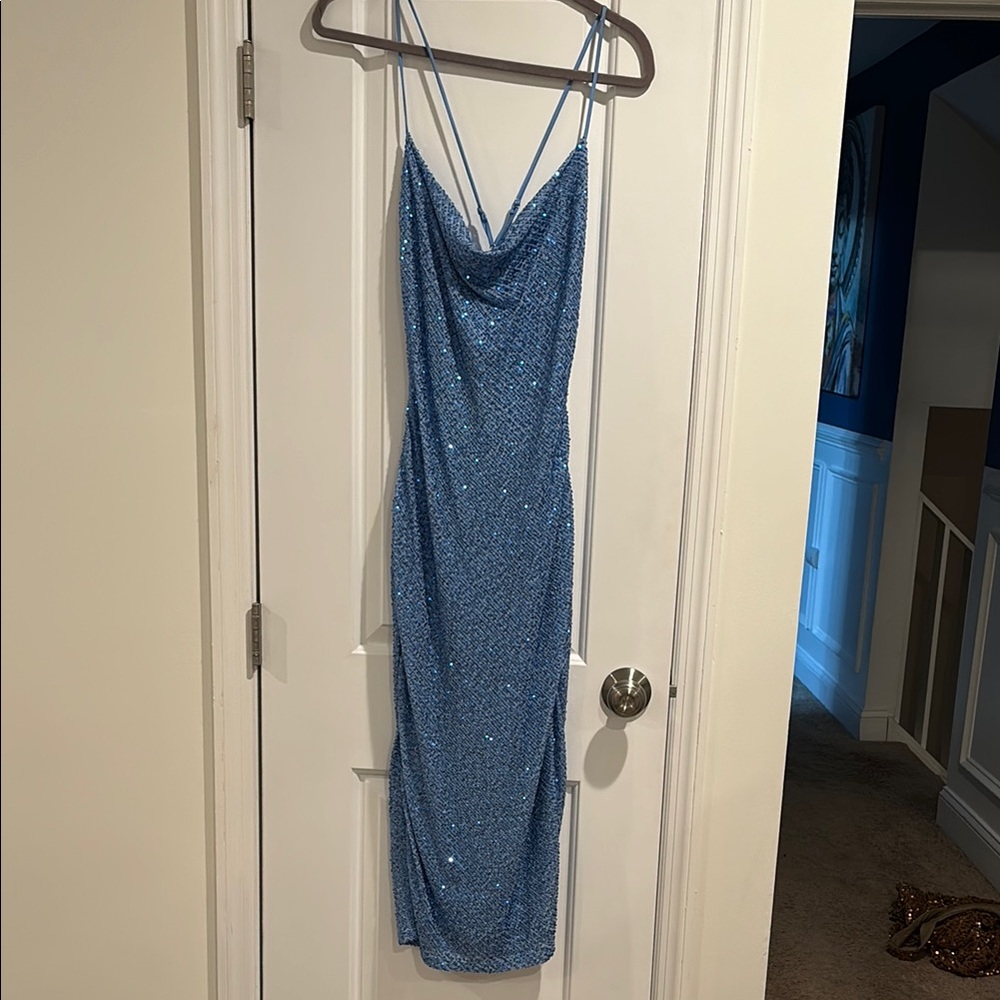 Elegant Blue Sequin Dress